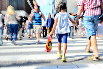 Young people crossing street