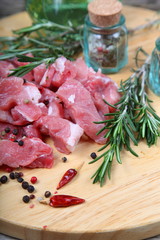 Raw meat, herbs and spices