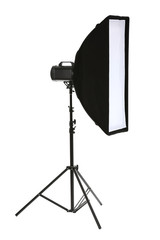 Studio flash with soft box isolated on white