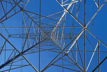 Tower of an overhead power line in winter