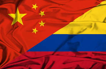 Waving flag of Columbia and China