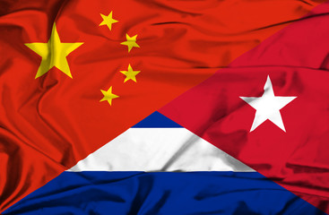 Waving flag of Cuba and China