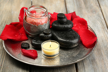 Spa stones, sea salt and rose petals