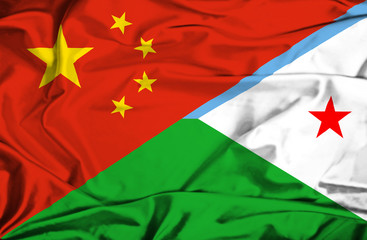 Waving flag of Dijbouti and China