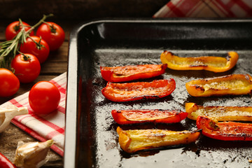 Composition with roasted sliced pepper