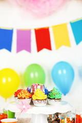 Bright cupcakes for children party, close up
