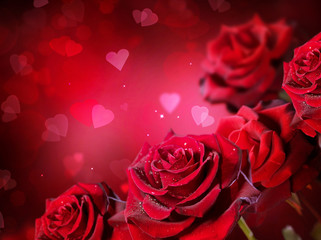 Obraz na płótnie Canvas Roses and hearts background. Valentine or wedding card design
