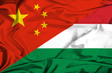 Waving flag of Hungary and China
