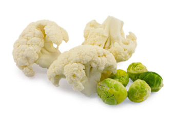 brussels sprouts and cauliflower isolated on white background