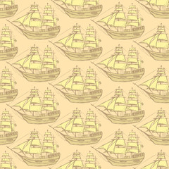 Sketch sea ship in vintage style