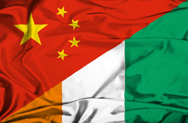Waving flag of Ivory Coast and China