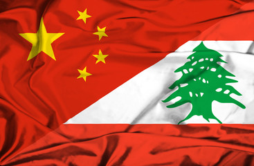 Waving flag of Lebanon and China