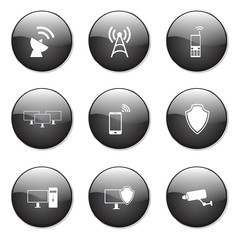 Telecom Communication Black Vector Button Icon Design Set
