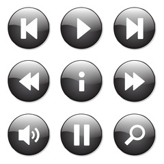 Multimedia Controller Black Vector Button Icon Design Set