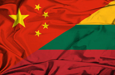 Waving flag of Lithuania and China