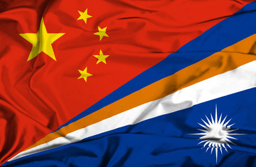Waving flag of Marshall Islands and China