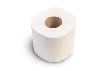 Closeup of one toilet roll, isolated on white background