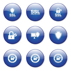 Protection Web Internet Blue Vector Button Icon Design Set