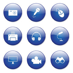 Electronic Equipment Blue Vector Button Icon Design Set