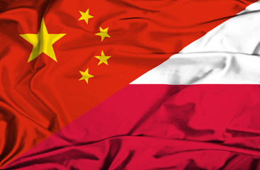 Waving flag of Poland and China
