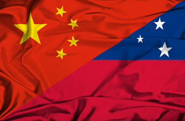 Waving flag of Samoa and China