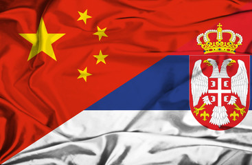 Waving flag of Serbia and China