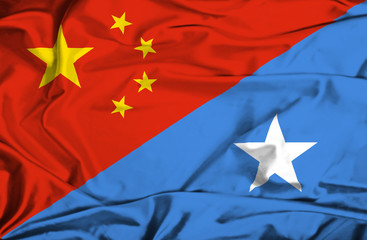 Waving flag of Somalia and China
