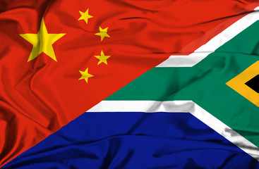 Waving flag of South Africa and China