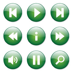 Multimedia Controller Green Vector Button Icon Design Set