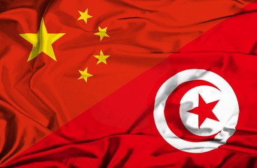 Waving flag of Tunisia and China