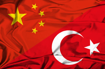 Waving flag of Turkey and China