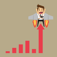 businessman with graph fling up