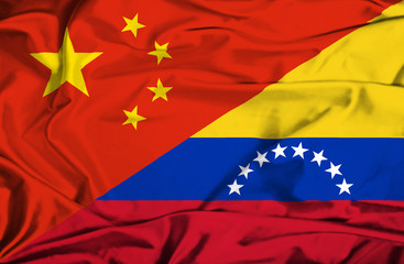 Waving flag of Venezuela and China