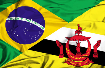 Waving flag of Brunei and Brazil