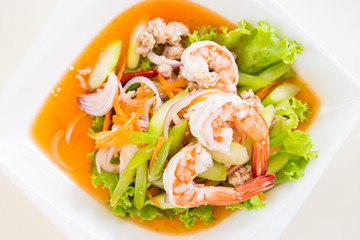 Spicy salad , shrimp and mix vegetable , asian food
