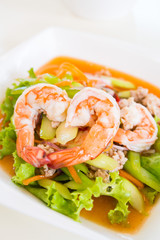 Spicy salad , shrimp and mix vegetable , asian food