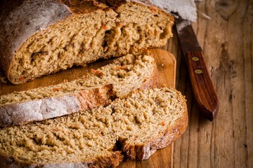 fresh rye bread with knife