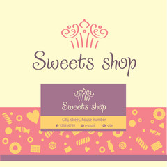 Vector logo, business card for a candy store. Background of