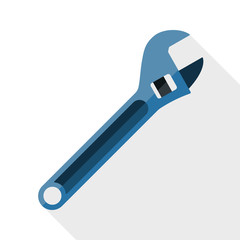 Adjustable wrench icon with long shadow on white background