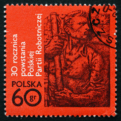 Postage stamp Poland 1972 Fighting Worker, by Jerzy Jarnuszkiewi - obrazy, fototapety, plakaty
