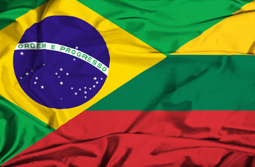 Waving flag of Lithuania and Brazil