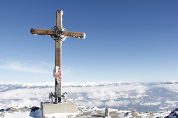 Top Of Gold Corner 2142m Summit Cross In Winter