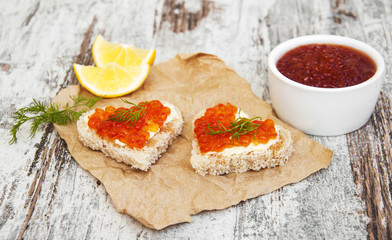 canape with red caviar