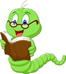 Cartoon worm reading book
