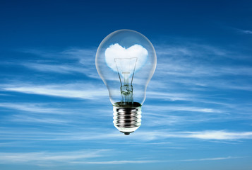 hearts in light bulb with the power of nature