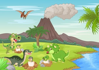 Cartoon dinosaur nesting ground