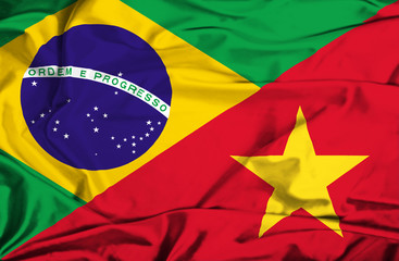 Waving flag of Vietnam and Brazil