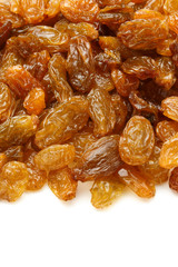 Yellow sultanas raisins isolated on white background cutout