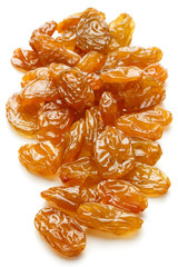 Yellow sultanas raisins isolated on white background cutout