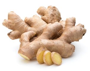Fresh ginger root or rhizome isolated on white background cutout